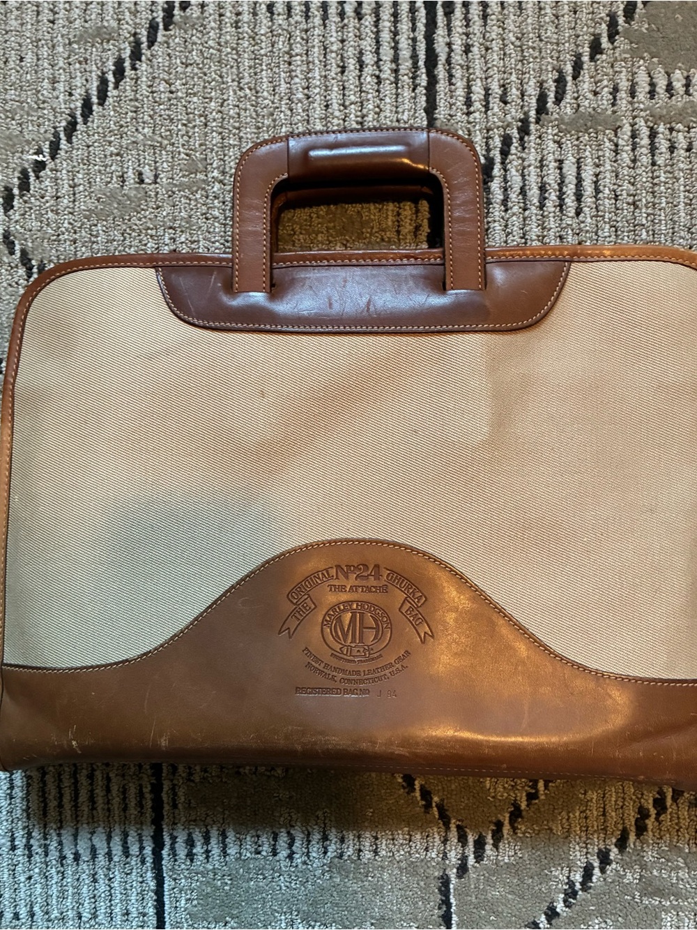 Ghurka #24 Canvas and Brown Leather Men’s Briefcase - Vintage Style. 16x11 inch